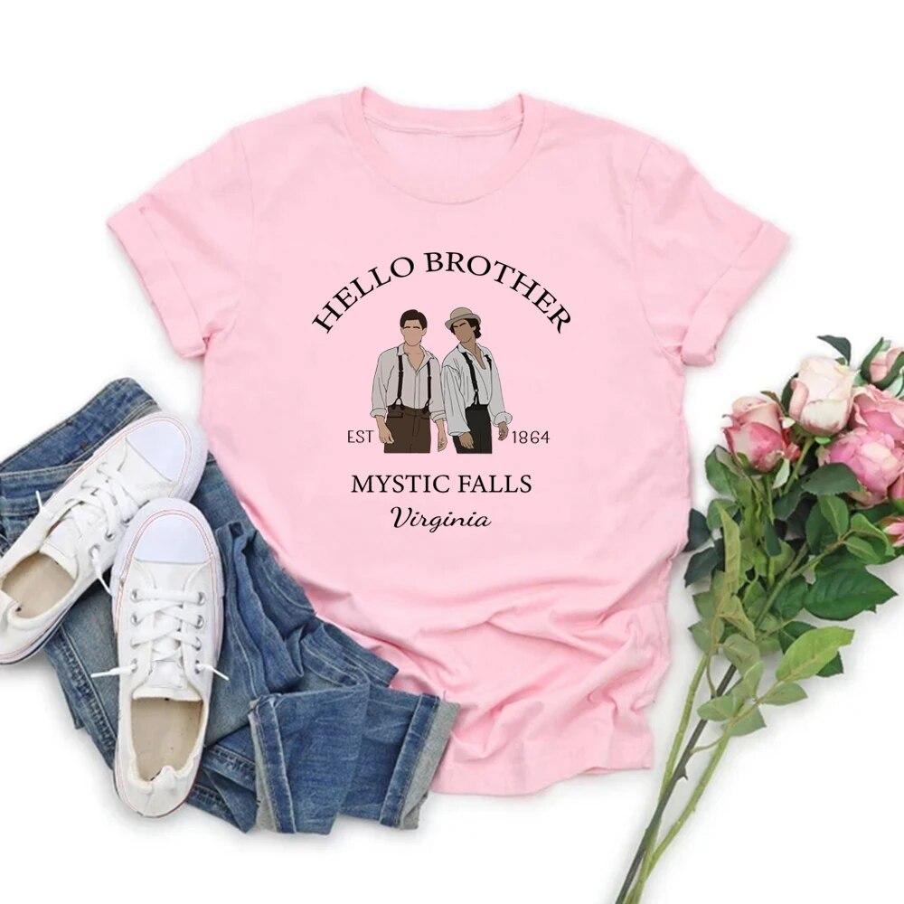 Hello Brother T-Shirt Mystic Falls Virginia Tshirt Stefan and Damon Salvatore Tee Γυναικεία ρούχα Streetwear Top Vampire Fan δώρο