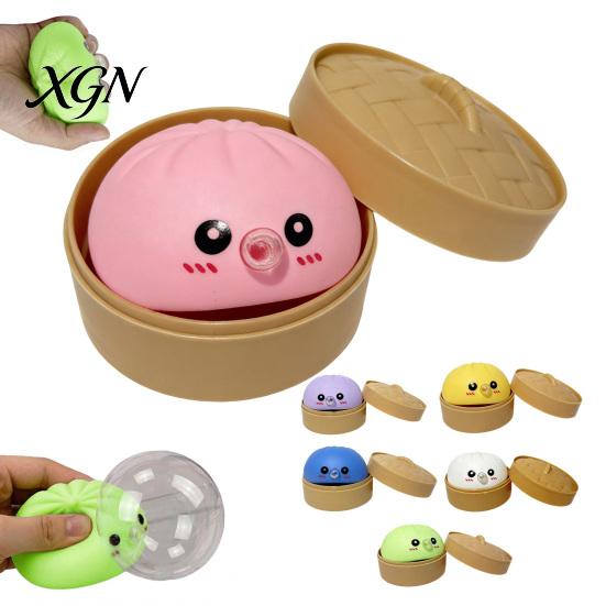 Steamed Bun Stress Relief Toy 12Pcs Bubble Blowing with Steamer Cartoon Dumpling Sensory Pinch Fidget Relaxation Decompression Tool