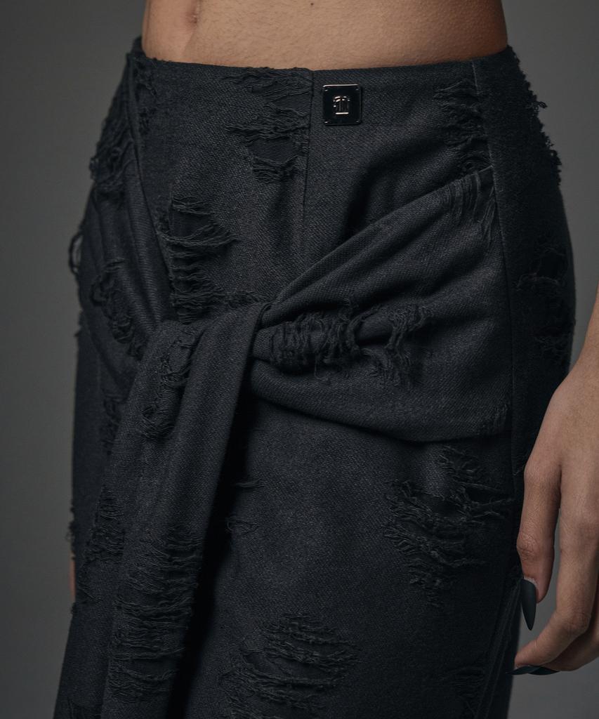 Teulimingbeodeu Strap Drape Damage Skirt [ Black ]