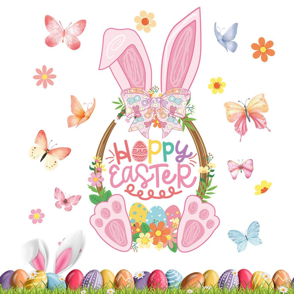 2026 Easter Window Stickers Double-Sided Static Spring Bunny Decal Rabbit Basket Spring Festival Electrostatic Stickers