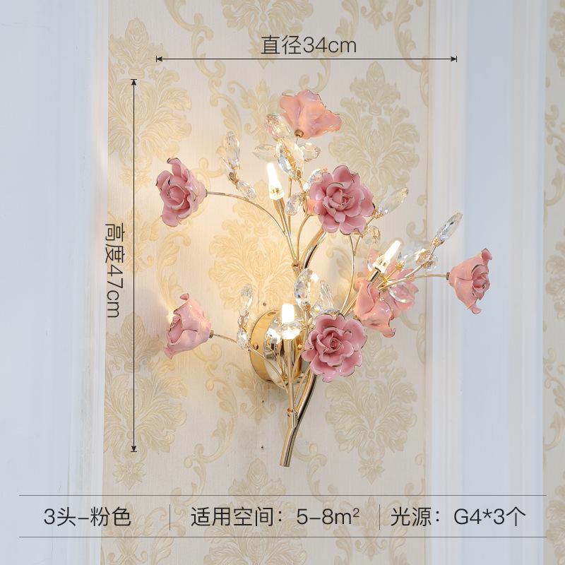 Bedroom light luxury crystal chandelier European style branch peach powder ceramic lantern court rose  new year decorative