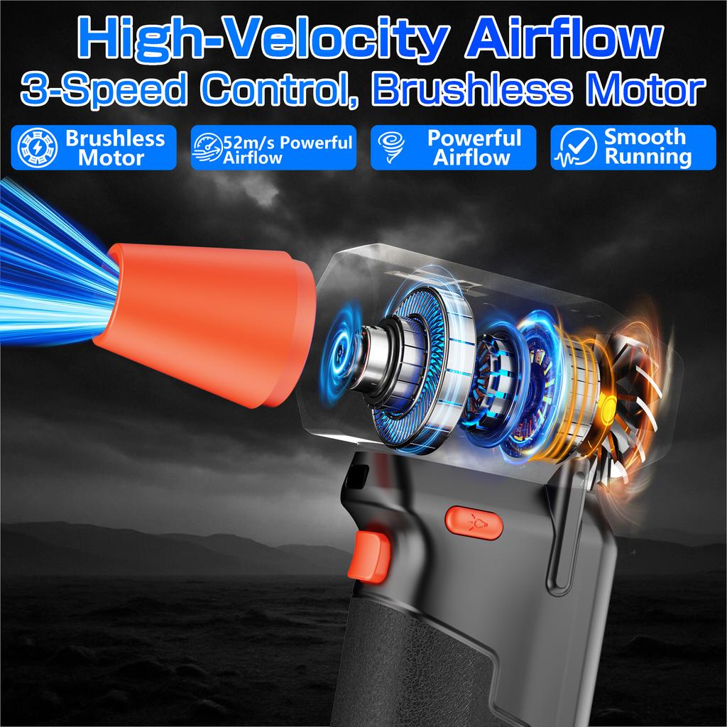 Powerful Air Blower HIGH-SPEED Brushless motor Rechargeable Cleaning Blower Tool Electric Air Duster 150000RPM Turbo Jet Fan 3 Speed Adjustable