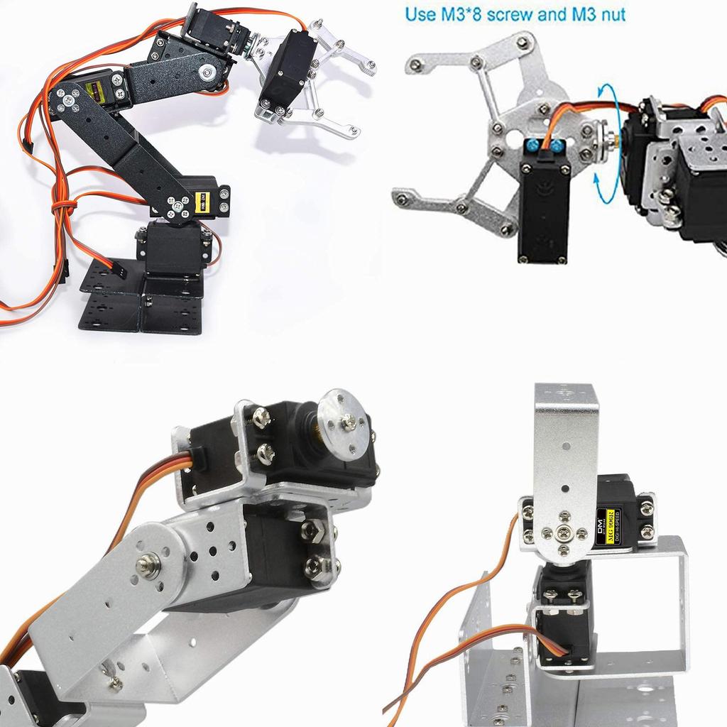 The DiyStudio 6-degree-of-freedom robotic arm DIY kit, featuring aluminum mechanical arm jaws and Arduinor MG995 servo drive bulk (assembly required),