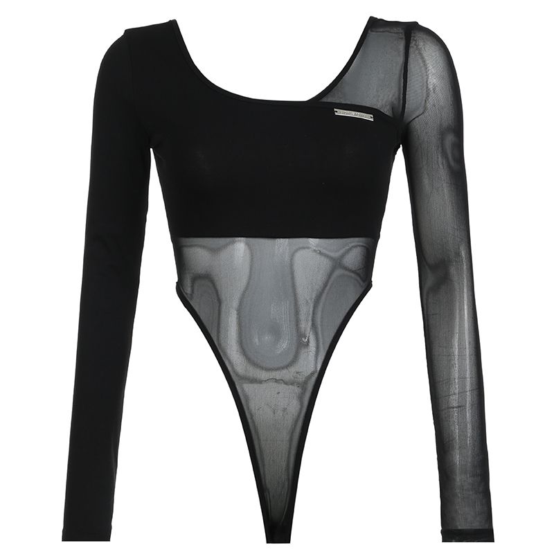 

Темная серия воздержания Топ на одно плечо облегающего кроя сетка Black L