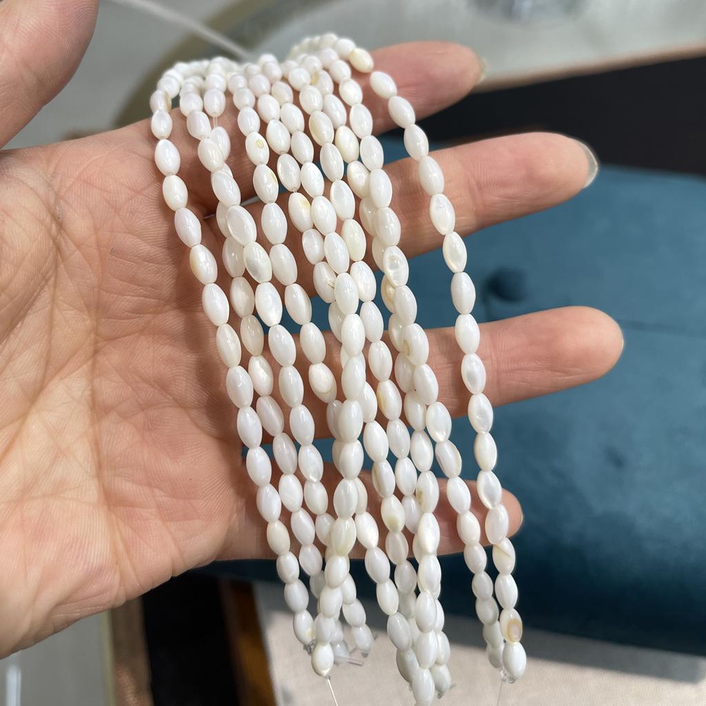 5String, White Natural Freshwater Shell Beads, 4×7mm, Handmade Oval Shape Shell Beads for DIY Jewelry Making 18cm