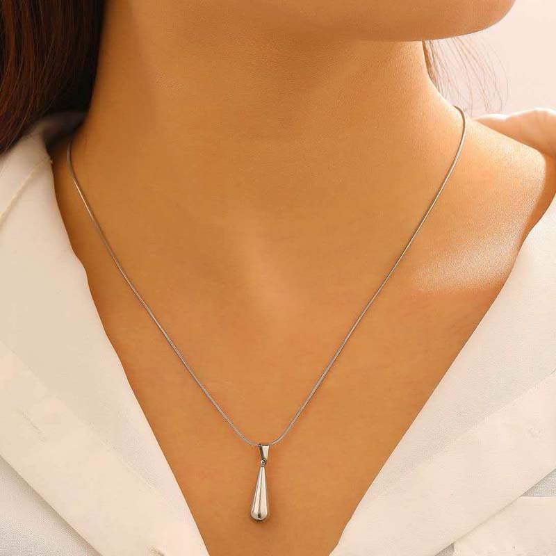 Stainless Steel Metal Waterdrop Pendant Earring Necklace Set For Women Fashion Gold Color Clavicle Chain Waterproof Zircon Gift