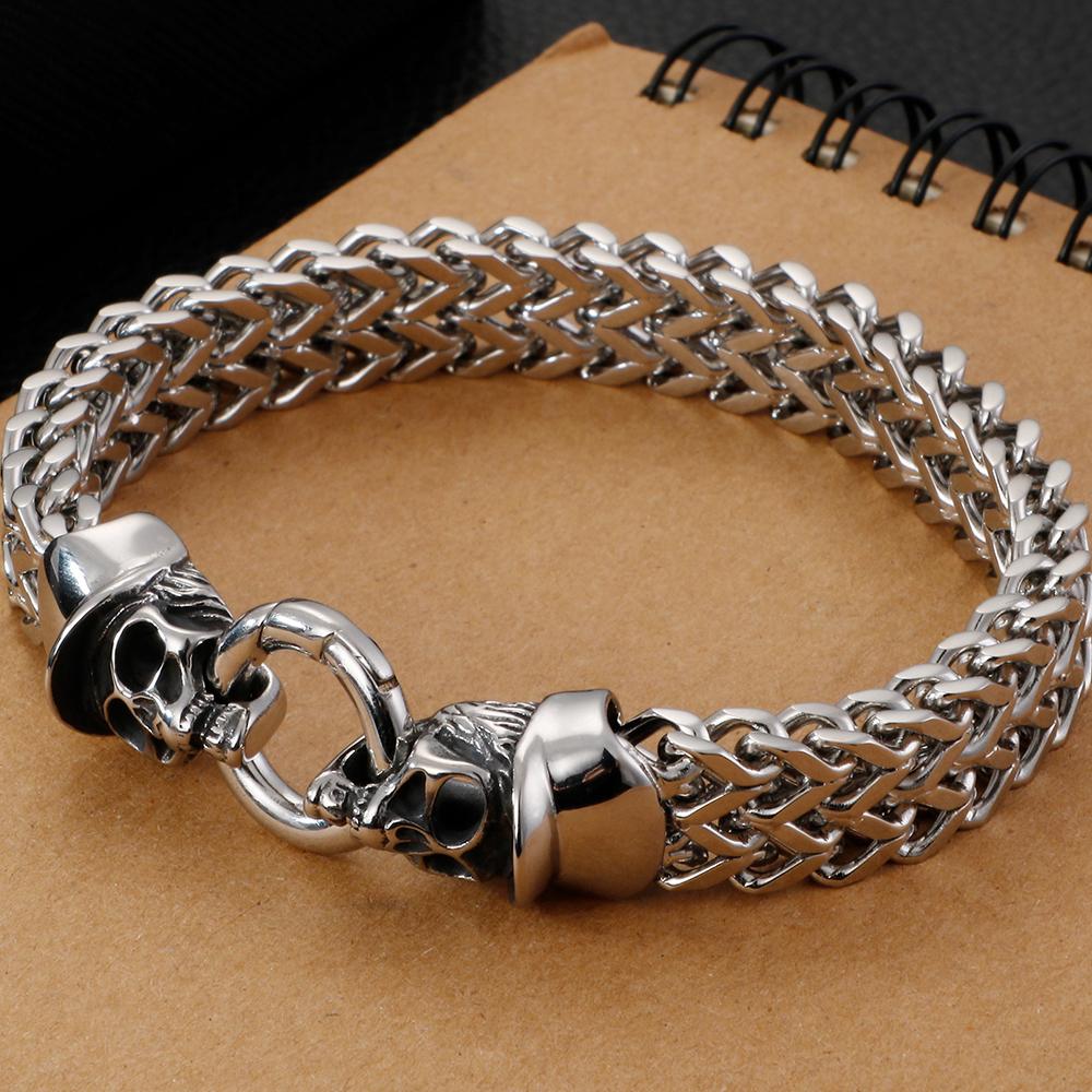 Stainless Steel Mesh Hand Skull Bracelet Man Rock and Roll Metal Wristband Bangle Link Chain Men's Party Jewelry Best Friends