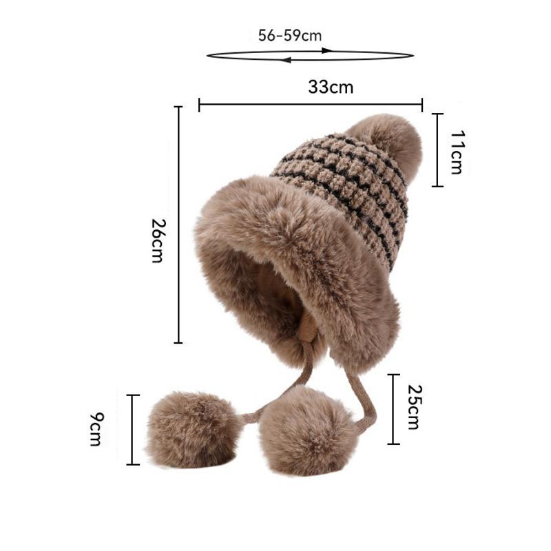 Knitted Hat Winter Big Hair Collar Thick Wool Hat Women's Three Hair Ball Warm Hat