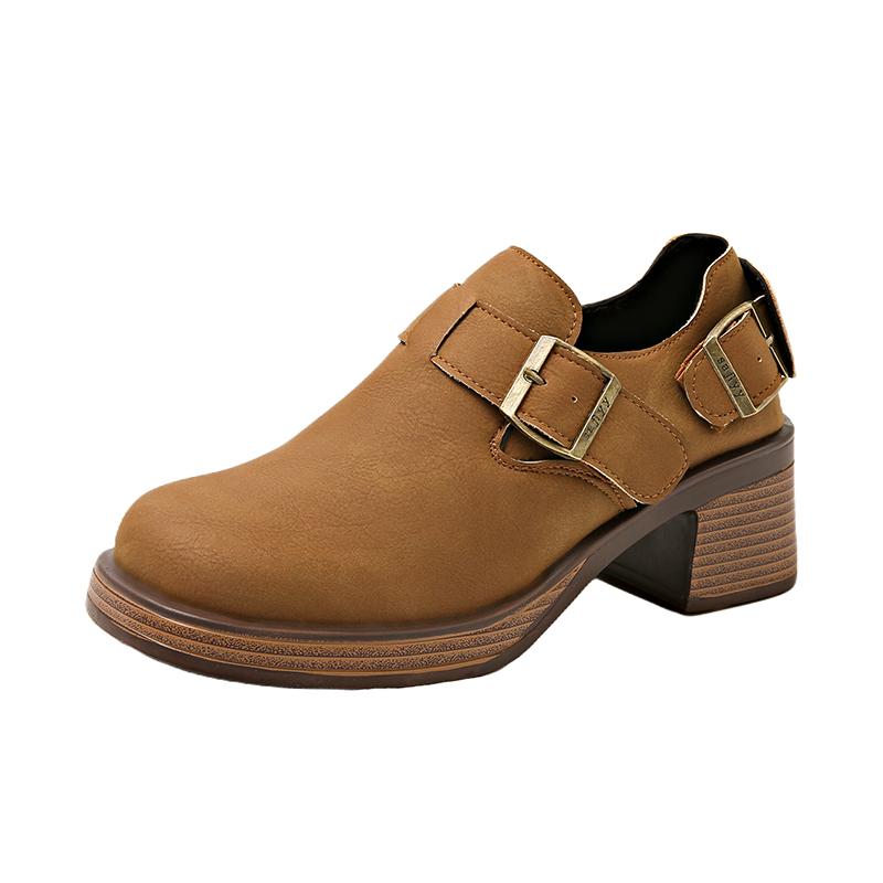 

Fashion Women s Thick Heel Shoes Spring New Square Head Deep Mouth Metal Buckle Thick Sole Anti-slip Wear-resistant High Heels 40 малиновый