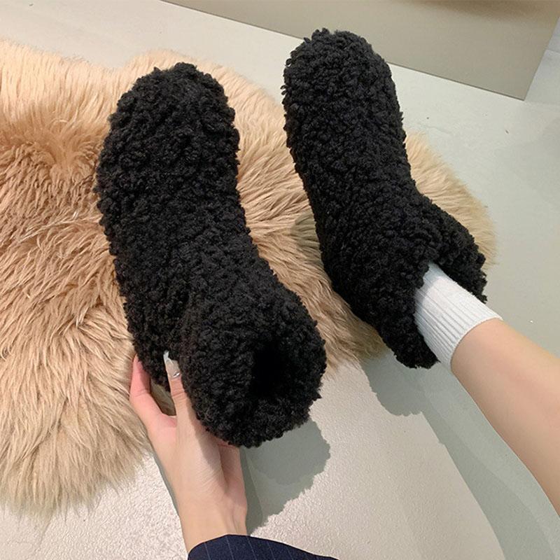 Fashion Winter New Furry Snow Boots Female Plush Padded Thickened Warm Cotton Shoes Casual Home Flat Bottom Comfortable Short Fur Botas