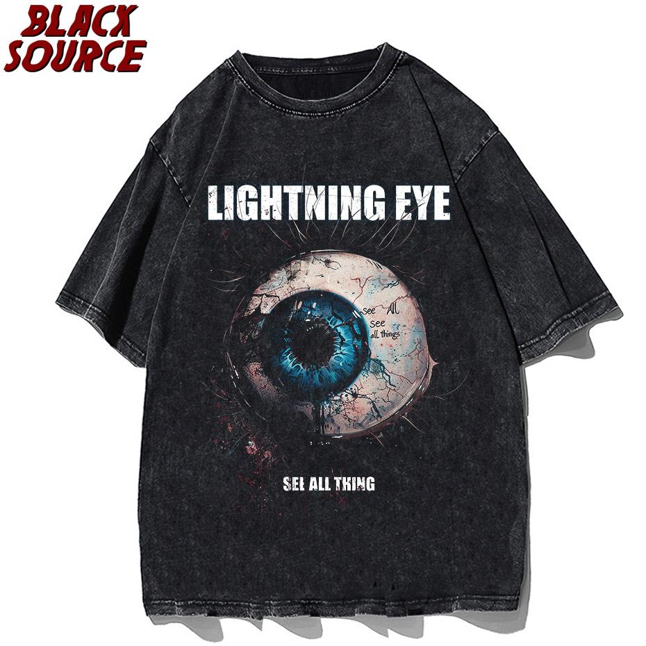 Vintage Oversized T-Shirt Hip Hop Eye Graphic Print Punk Gothic Washed Tshirt Streetwear Harajuku Cotton Loose Shirts Tops C030