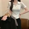 Korean Design Temperament Front Shoulder Short-sleeved Polo Collar T-shirt Women's Summer Fashion Casual and Thin Short Top Ins