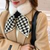 Women Plush Scarf Winter Windproof Warm Simple Plaid Cross Neckerchief For Winter Coat Dress