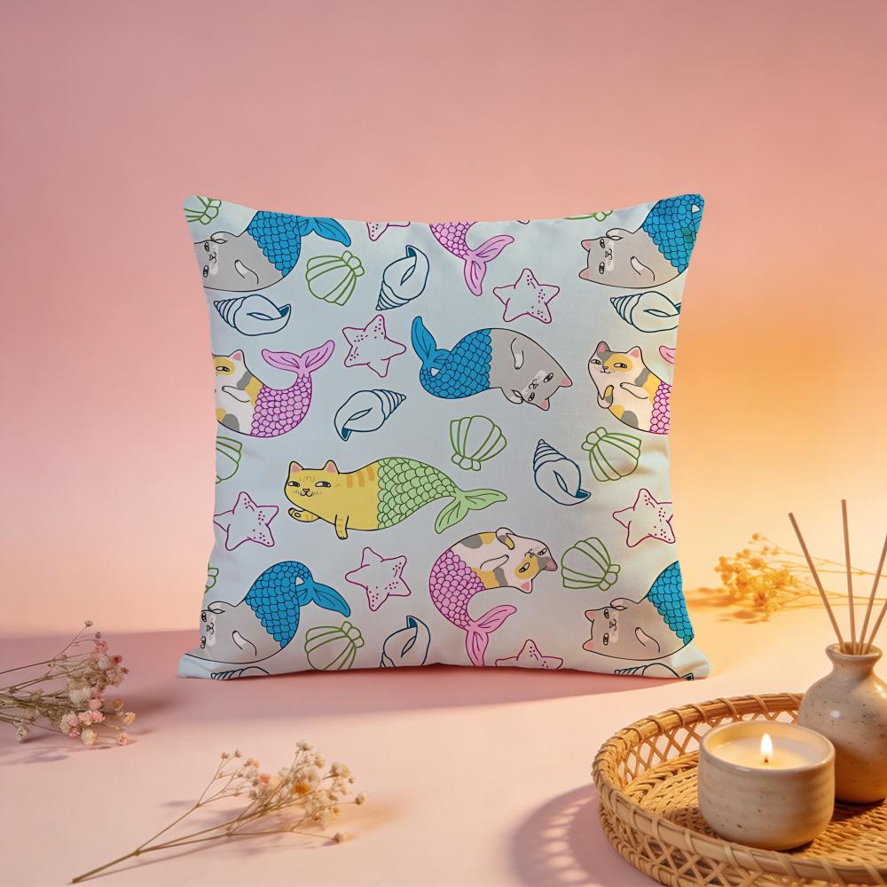 Fantasy Mermaid Cat Design Cushion Cover Comfortable Durable Pillow Cover MultiScene for Home Office Car Sofa