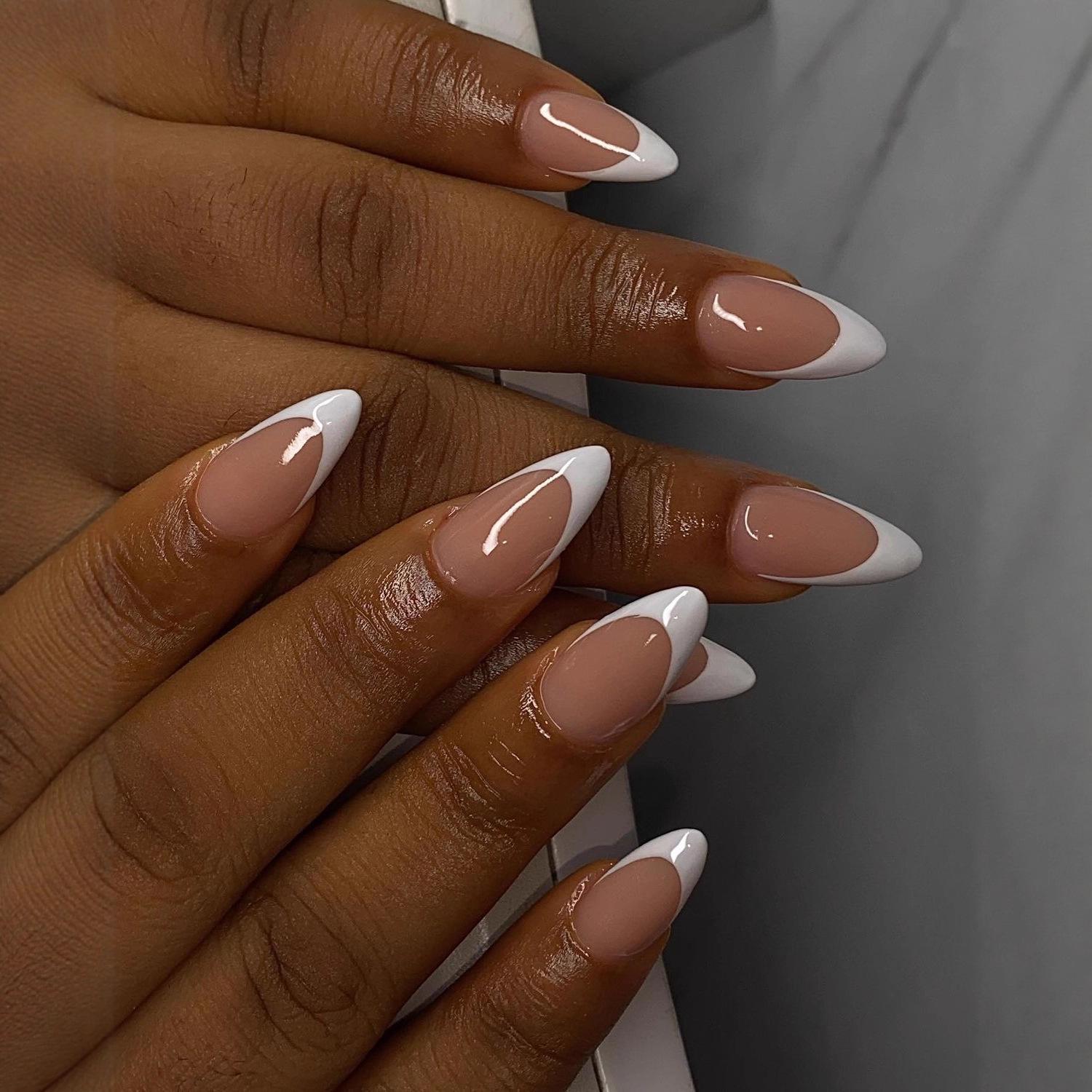 Cross-Border Hot Sale Almond Shape Nail Tips - White French Edge Nail Art Stickers, Sweet False Nails.