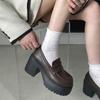 Brown British Style Platform Small Leather Shoes Women's Thick High-heeled Loafers Fashion