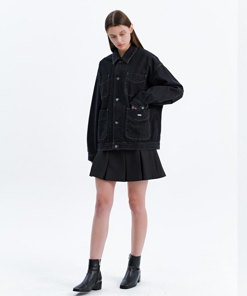 Trip Le Sens Oversized Denim Work Jacket_Black Denim