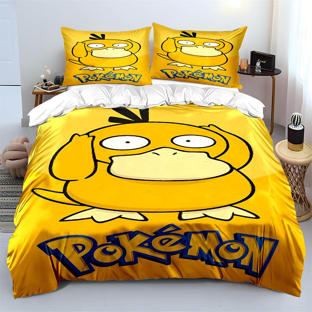

Japanese Anime Pokemon Psyduck Printed Bedding Set Duvet Cover 1 Duvet Cover 2 Pillowcases Adult and Children Bedding Set Luxury EU Twin 135X200cm