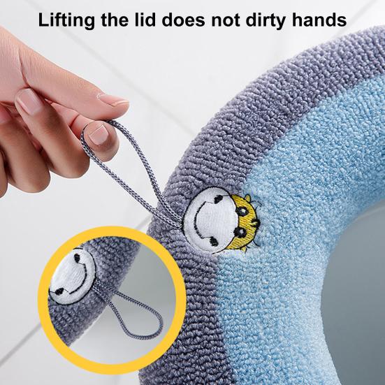 Toilet Seat Cover with Lanyard Easy Installation 4-season Bathroom O-shaped Knitting Closestool Mat Daily Use