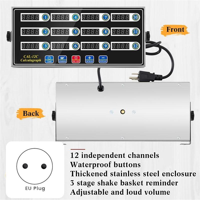 BAAJ-Timer Digitale da Cucina a 12 Canali, Ampio Display LCD, Allarme Forte, Per Cottura Commerciale In Ristoranti Spina EU
