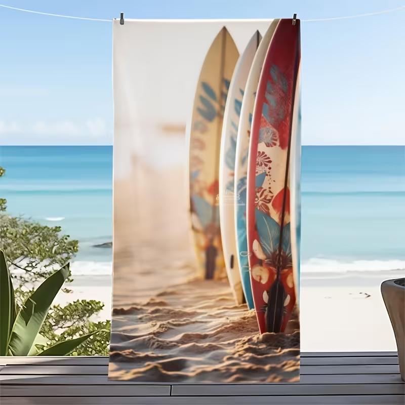 Summertime Beach Sunset Print Beach Towel Hand-Drawn Illustration Style Quick Dry Sand-Free Absorbent Beach Blanket for Summer