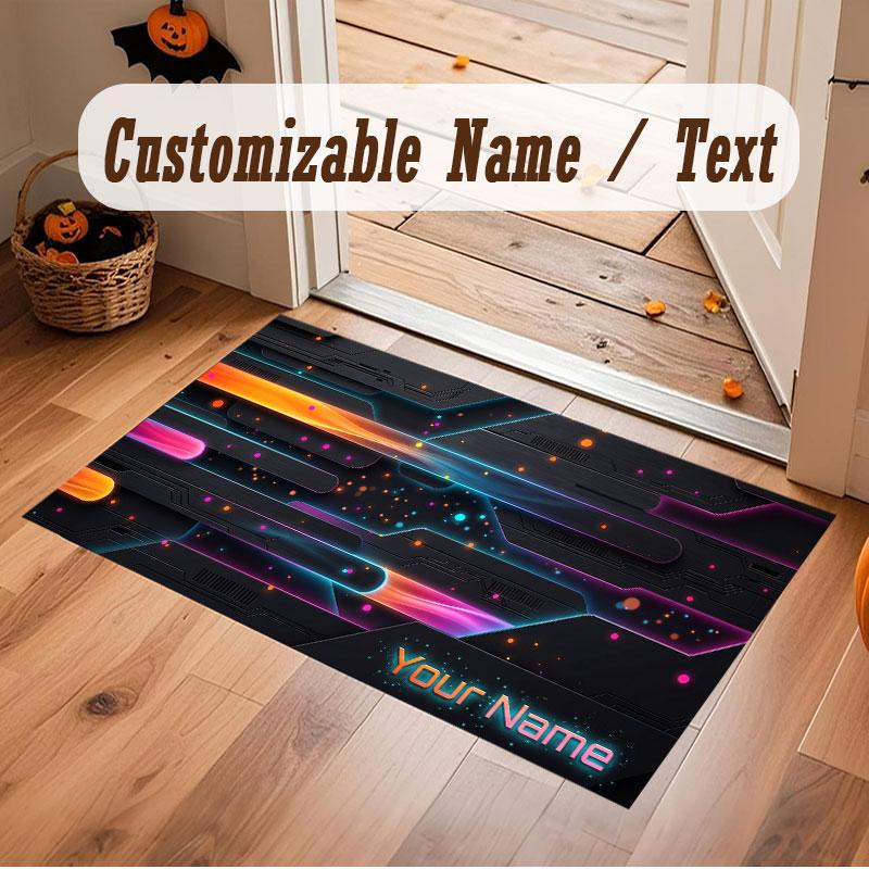 City Cyberpunk Theme Crystal Velvet Floor Rug Personalized Custom Name Text Warm Carpet Home Decoration