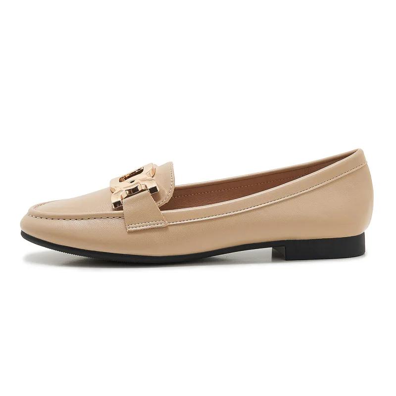 

New Women Flat Shoes Metal Decoration Leather Casual Shoes Girl Fashion Slip-on Loafers 41 хакі