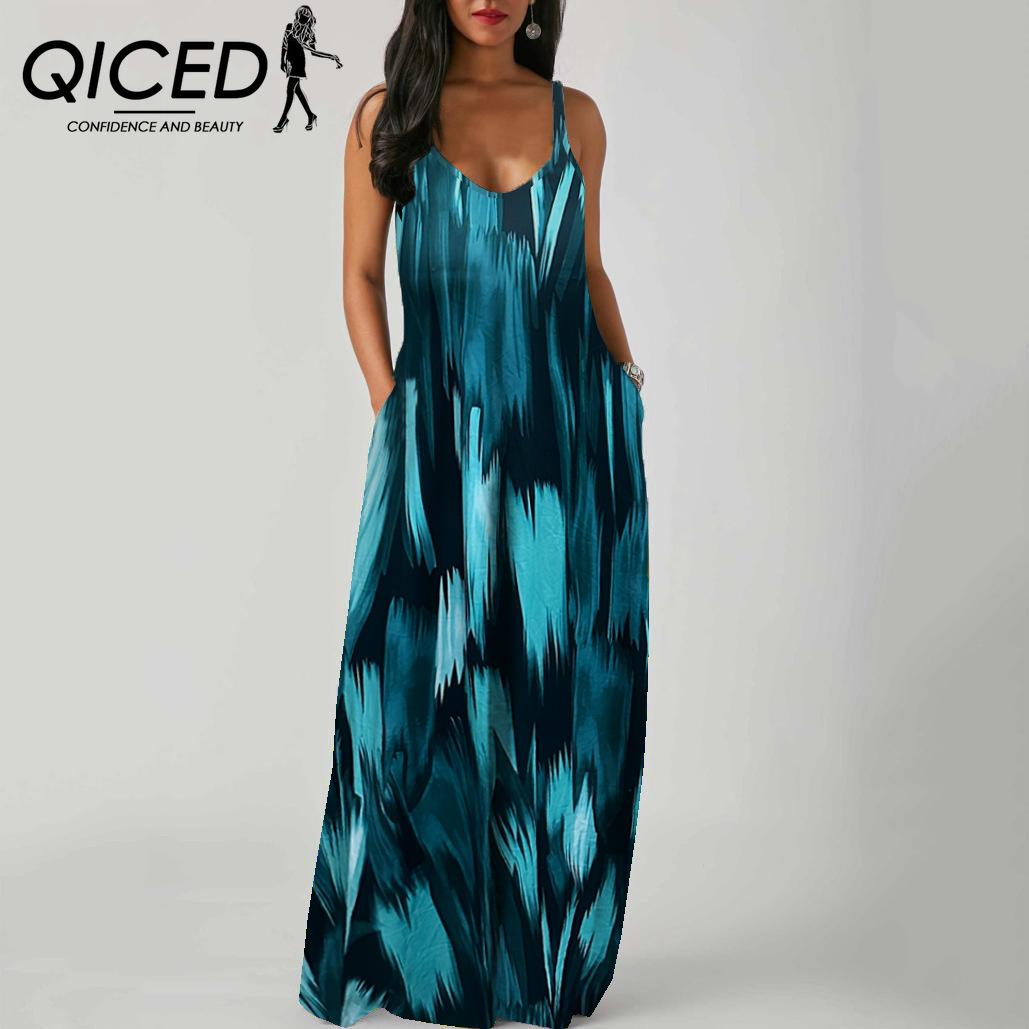 

QICED Элегантное модное платье длиной до пола без рукавов с V-образным вырезом, простое женское летнее платье в стиле ретро с принтом, свободная талия, прямое платье XXXXXL