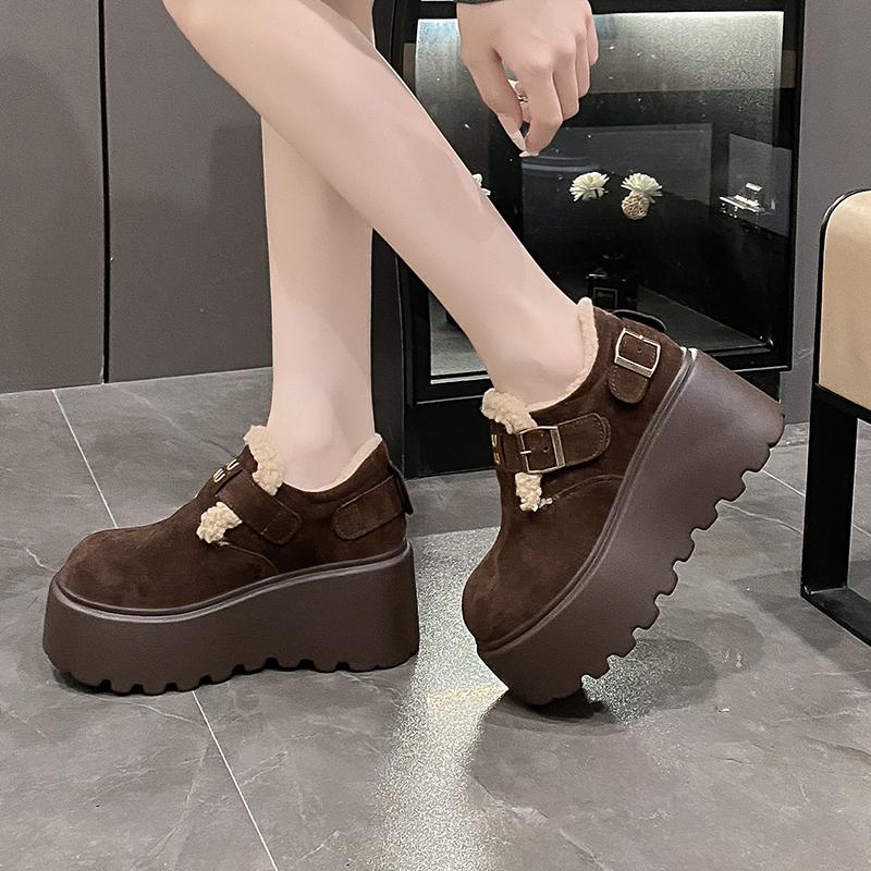 Women's Ankle Boots 2025 New Winter Plush Warm Suede Design High Heel Botas Mujer Casual Slip-on Non-Slip Thick-soled Snow Boots