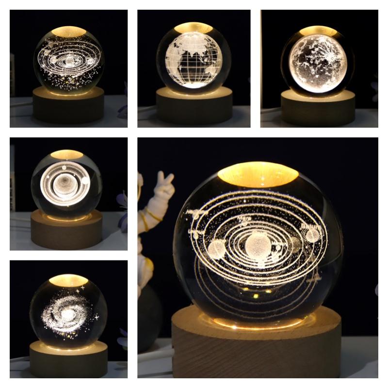 Creative 3d Laser Engraved Galaxy Crystal Ball Bedroom Decor Night Light Modern Minimalistic Style Glass Orb Gift
