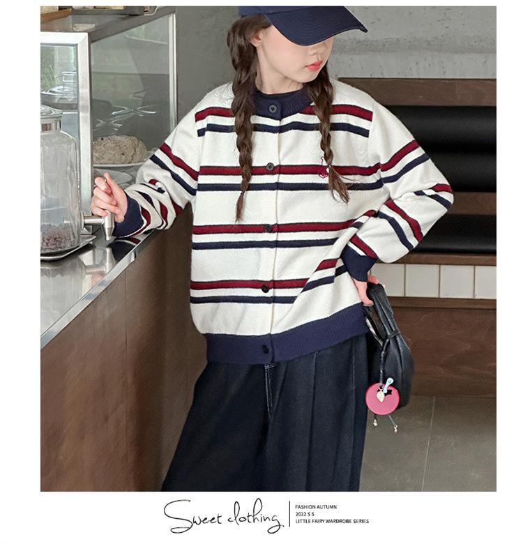 Mädchen 2025 Gestreifter Strick-Cardigan-Pullover - Frühlings- & Herbststil