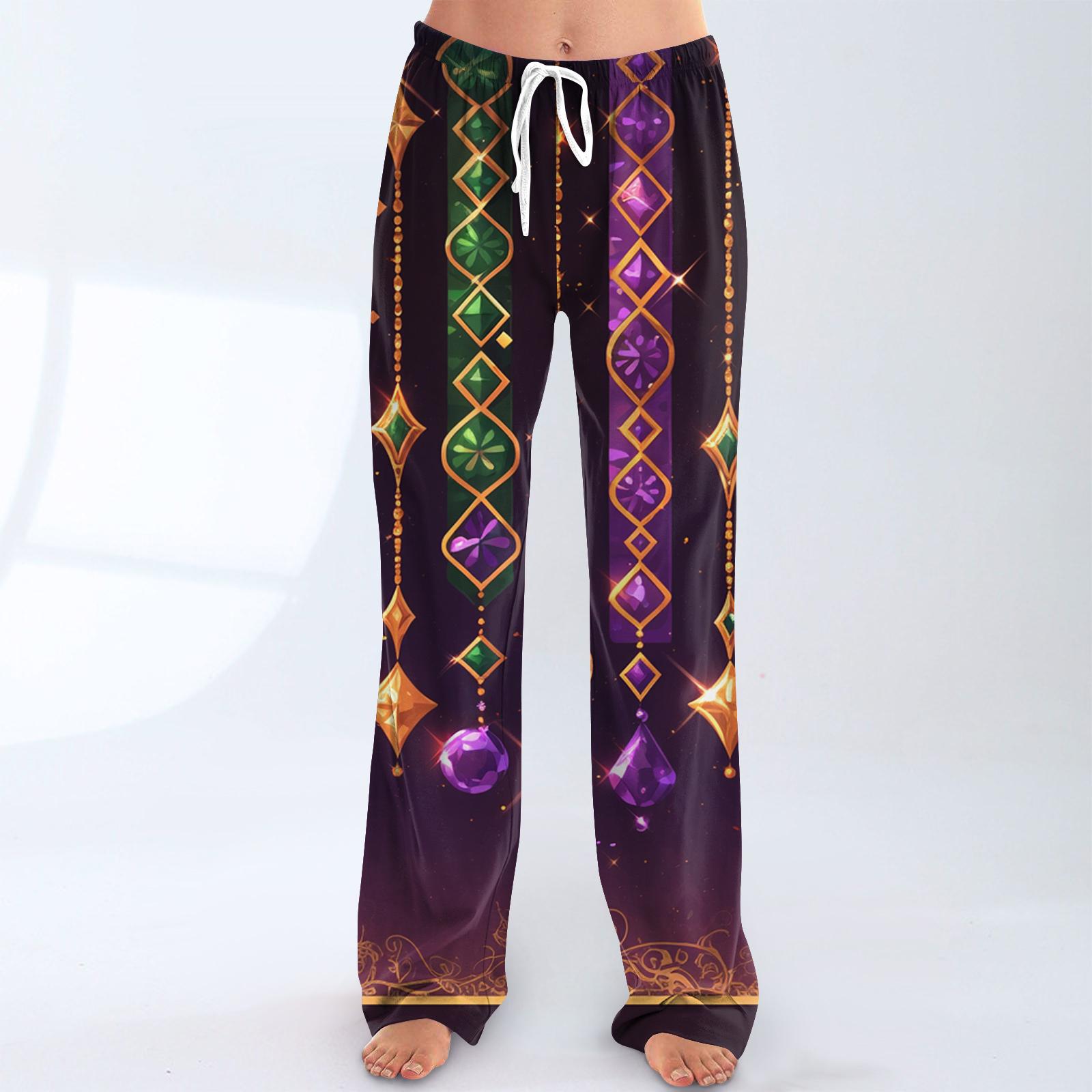 

Женские свободные и повседневные брюки с широкими штанинами с карнавальным принтом, эластичным поясом, кулиской и карманом XL