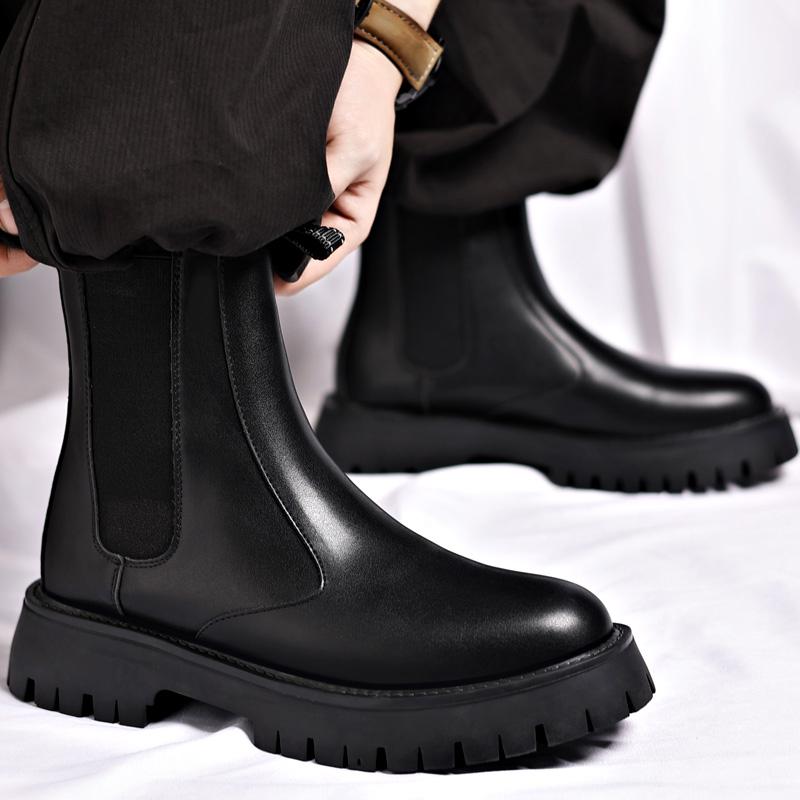 Men's Classic Retro Leather Chelsea Boots Men Fashion Motorcycle Basic Boot Mens Casual British Style Short Boot High-Top Shoes