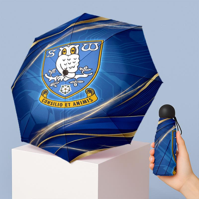 Sheffield Wednesday Football Pattern Printed Mini 5 Folds 8 Ribs Compact Umbrella Windproof Waterproof Lightweight Portable Folding