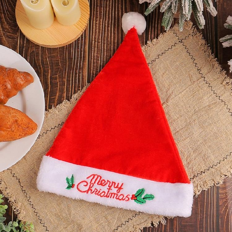 Plush Christmas Santa Hat with Embroidery Brim for Holiday Parties Giving Love