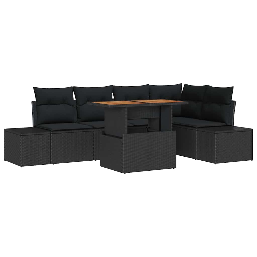 Garden Sofa Set with Storage 6 pcs Black Poly Rattan