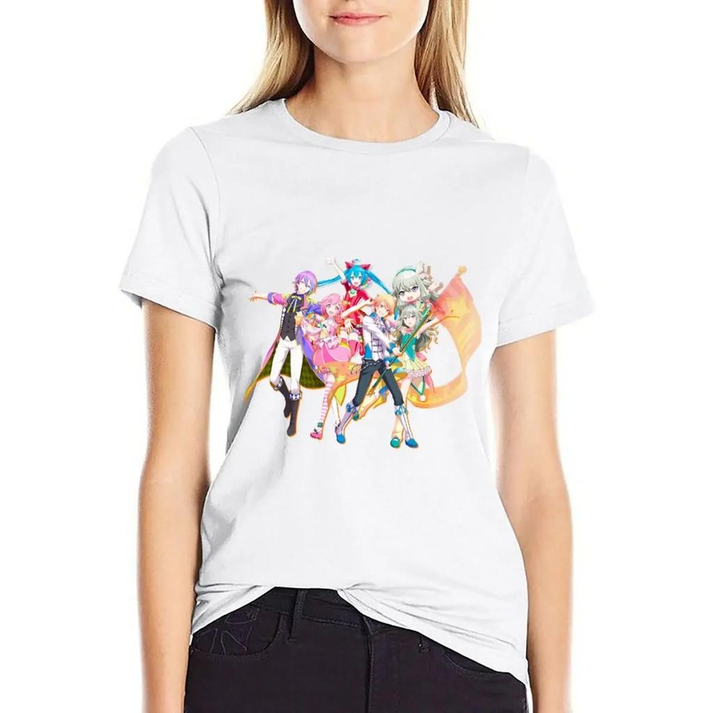 Project Sekai Band T-shirt anime clothes Blouse animal print shirt for girls black t-shirts for Women