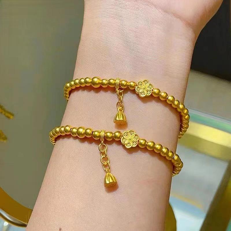 Six-Phase Lotus Seed Gold-Plated Bracelet 4mm Beads – Fortune Child Jewelry Collection