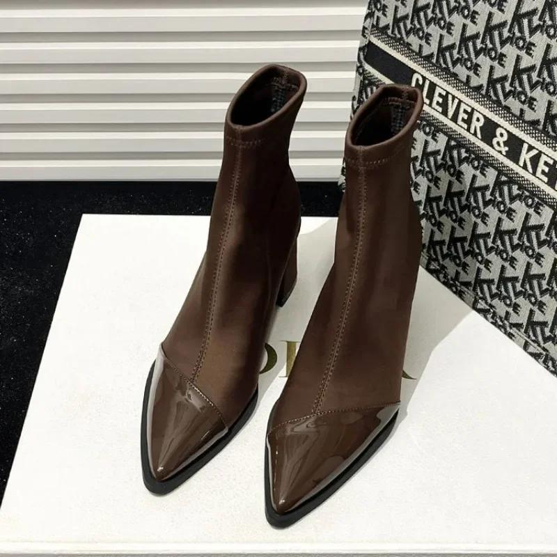 Ankle Boots Women Chunky Mid Heels Suede Shoes Woman Pointed Toe 2024 Trend Winter New Goth Walking Snow Chelsea Botas De Mujer