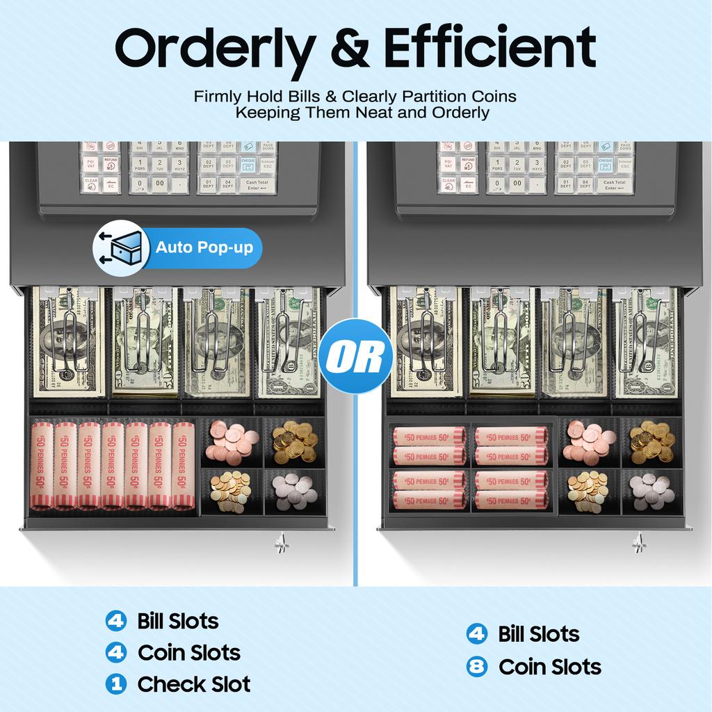 Cash Register for Small Businesses - Electronic Commercial with Lock Cash Drawer Box,39Keys, 8Digital Dual Display,Retail System