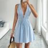 Summer New Fresh Seaside Vacation Style Shoulder Strap Skirt Sleeveless Striped Halter Dress