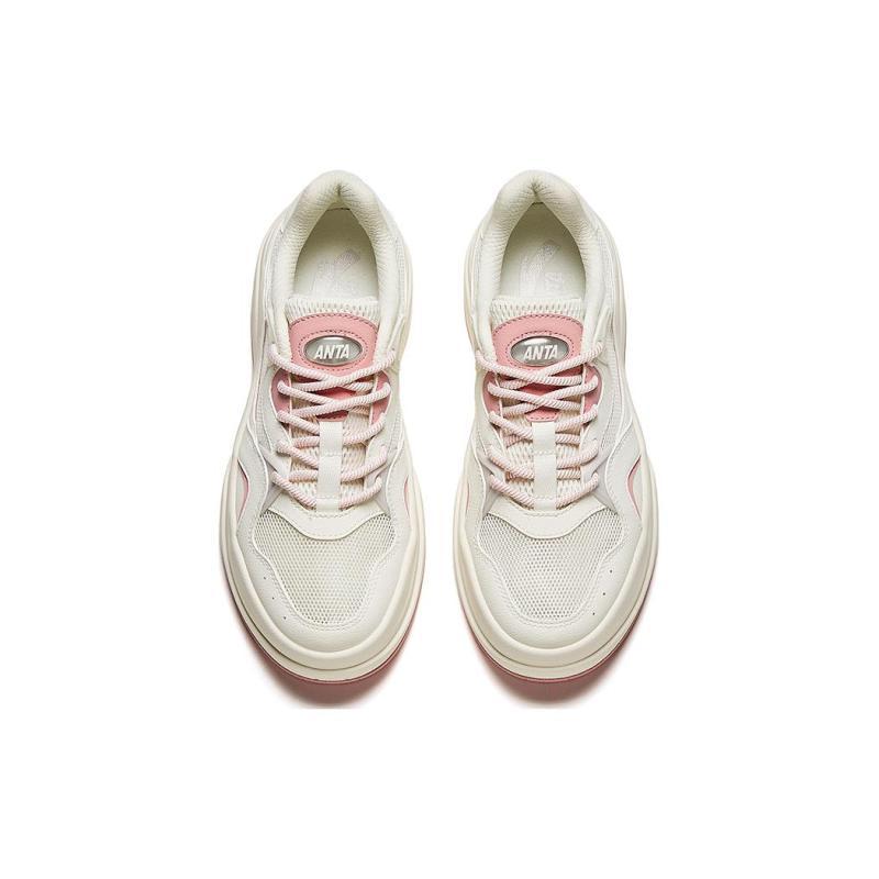 Anta Seaweed Height Increasing Lightweight Low-Top Skateboard Shoes Women's White Pink Sneakers 922428011-6