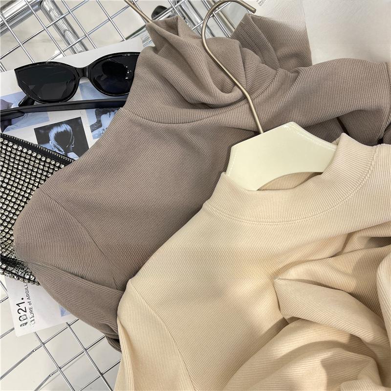 Damen Verdickter Einfarbiger Gerippter Flanell Rollkragen