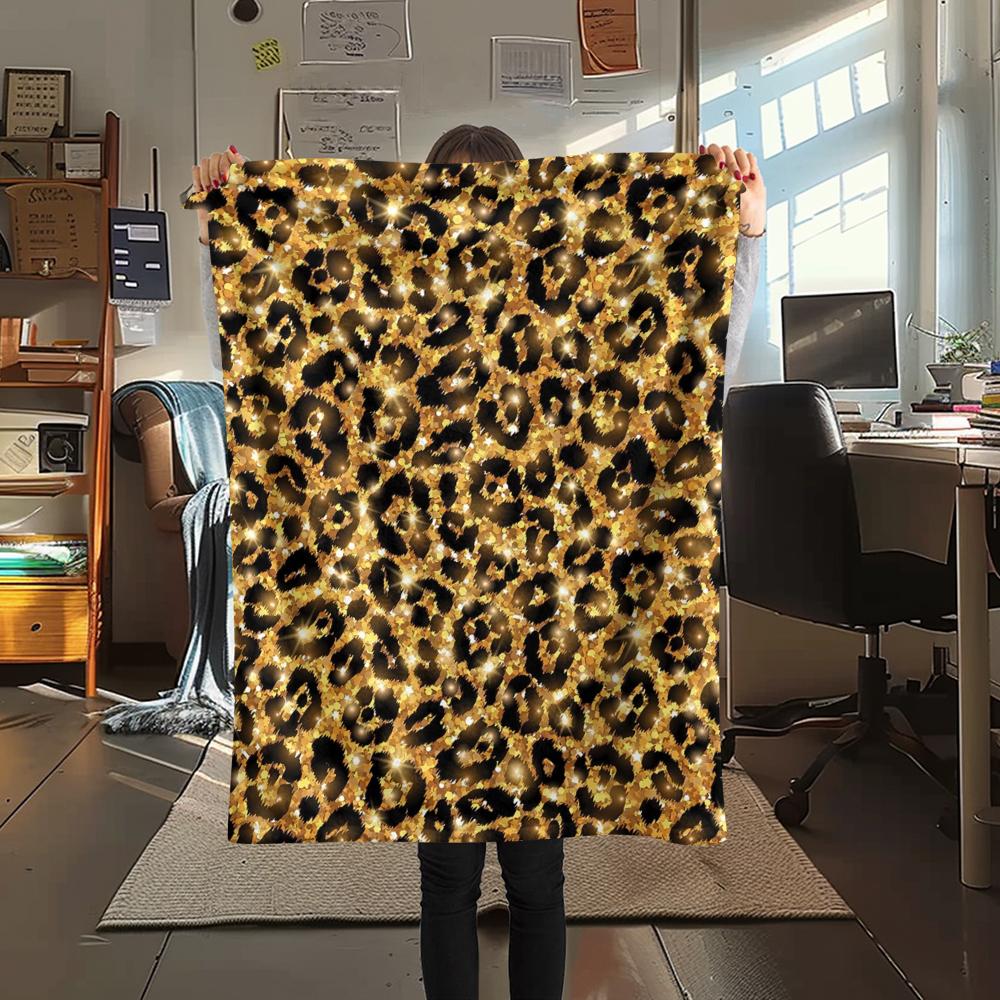 1Pc Shinning Leopard Print Flannel Blanket, High quality Comfortable for All Seasons, Home Decor, Warmth and Comfort, Perfect for Gifts