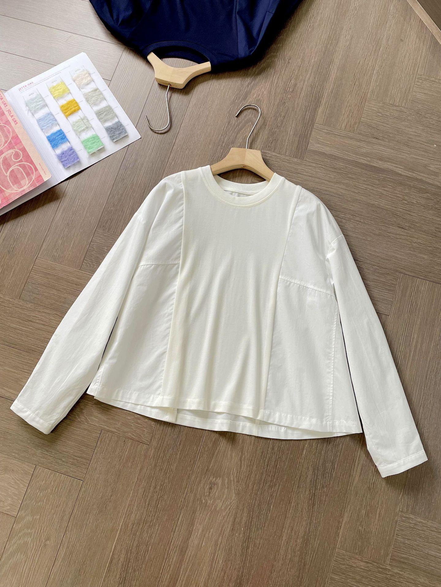 Sac*i Design Patchwork Long Sleeve Top – Stylish Round Neck for Autumn/Winter Medium белый