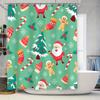 Xmas Decor Shower Curtains Green Fabric Festive Holiday Christmas Trees Santa Claus Gingerbread Cookies Candy Canes Pattern For