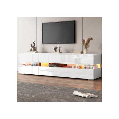 Moderner TV-Schrank weiß Hochglanz, 160x39x45 cm, mit LED-Beleuchtung, 2 Türen, 1 Schublade