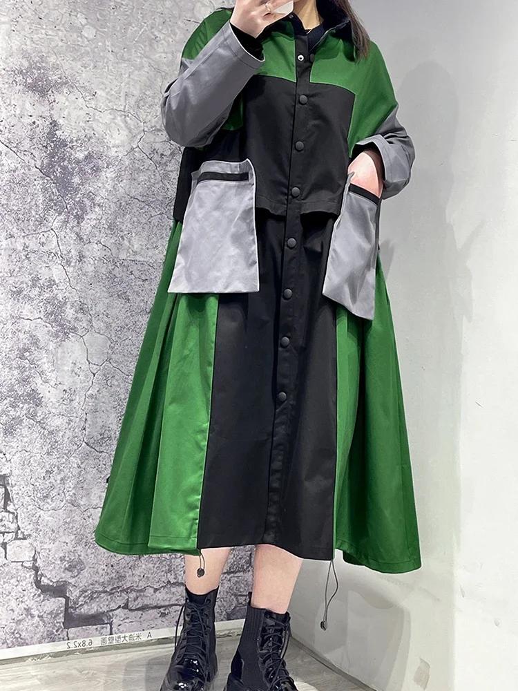 Xitao Contrast Color Patchwork Women Trench Loose Personality Coat WLD6752
