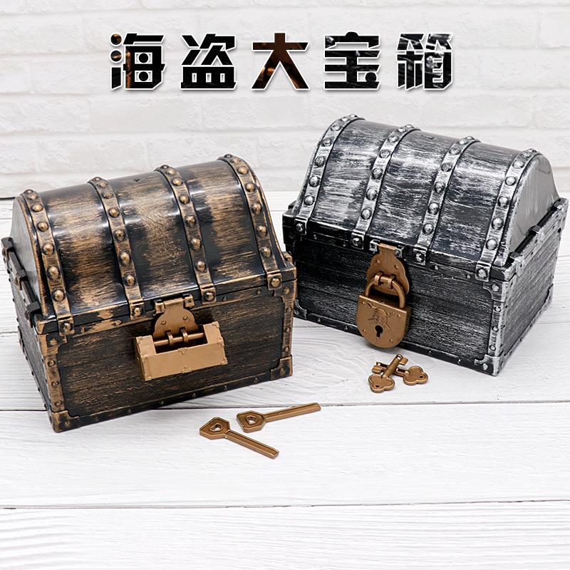 Funny Pirate Treasure Chest Antique-Style Large Plastic Pirate Treasure Chest Children'S Treasure Hunt Toy Box Kids Party Props