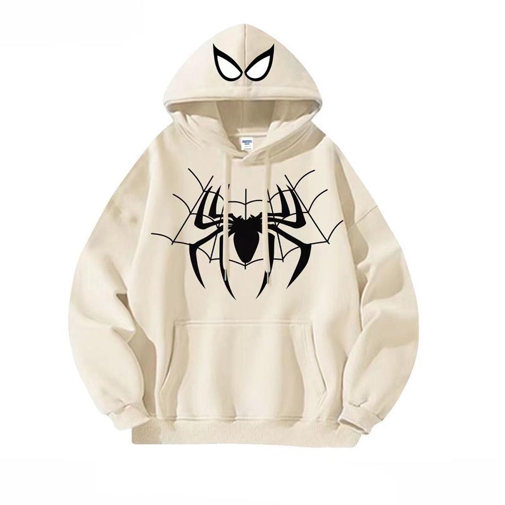 American Retro Hip-Hop Spider-Man Hoodie for Boys & Girls - Loose Fit Couple Outerwear for Fall & Winter